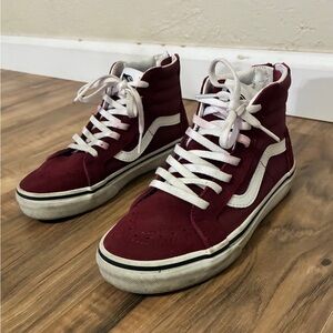 Vans Burgundy and White High-Top Sneakers